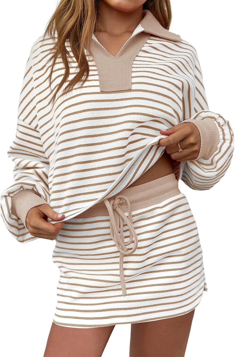 Striped Two Piece Skirt Set